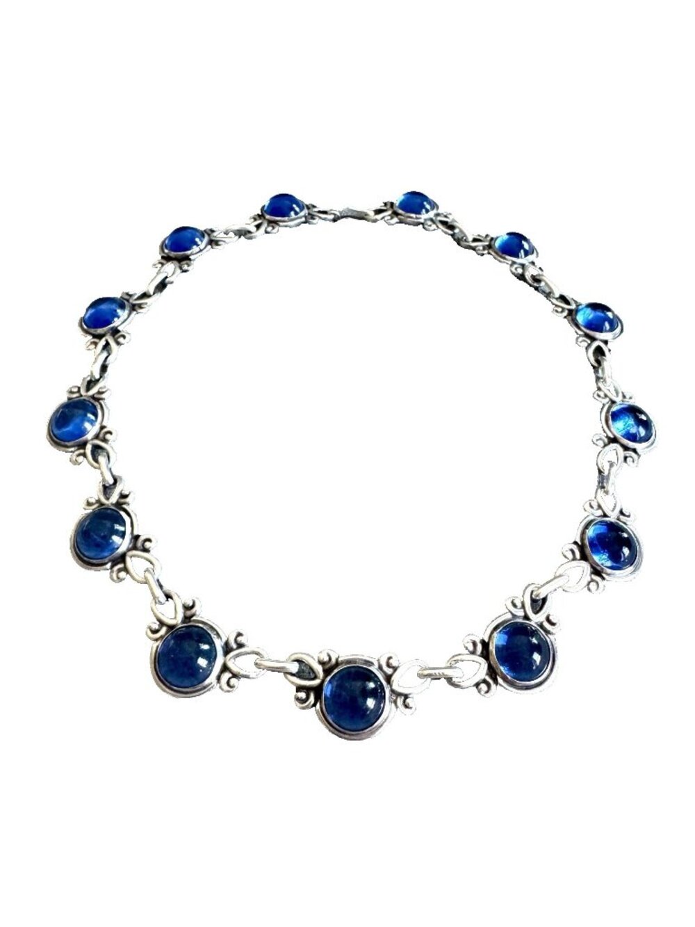 Perfect Vintage MARGOT de TAXCO Sterling Silver BLUE GLASS NECKLACE 17" #799